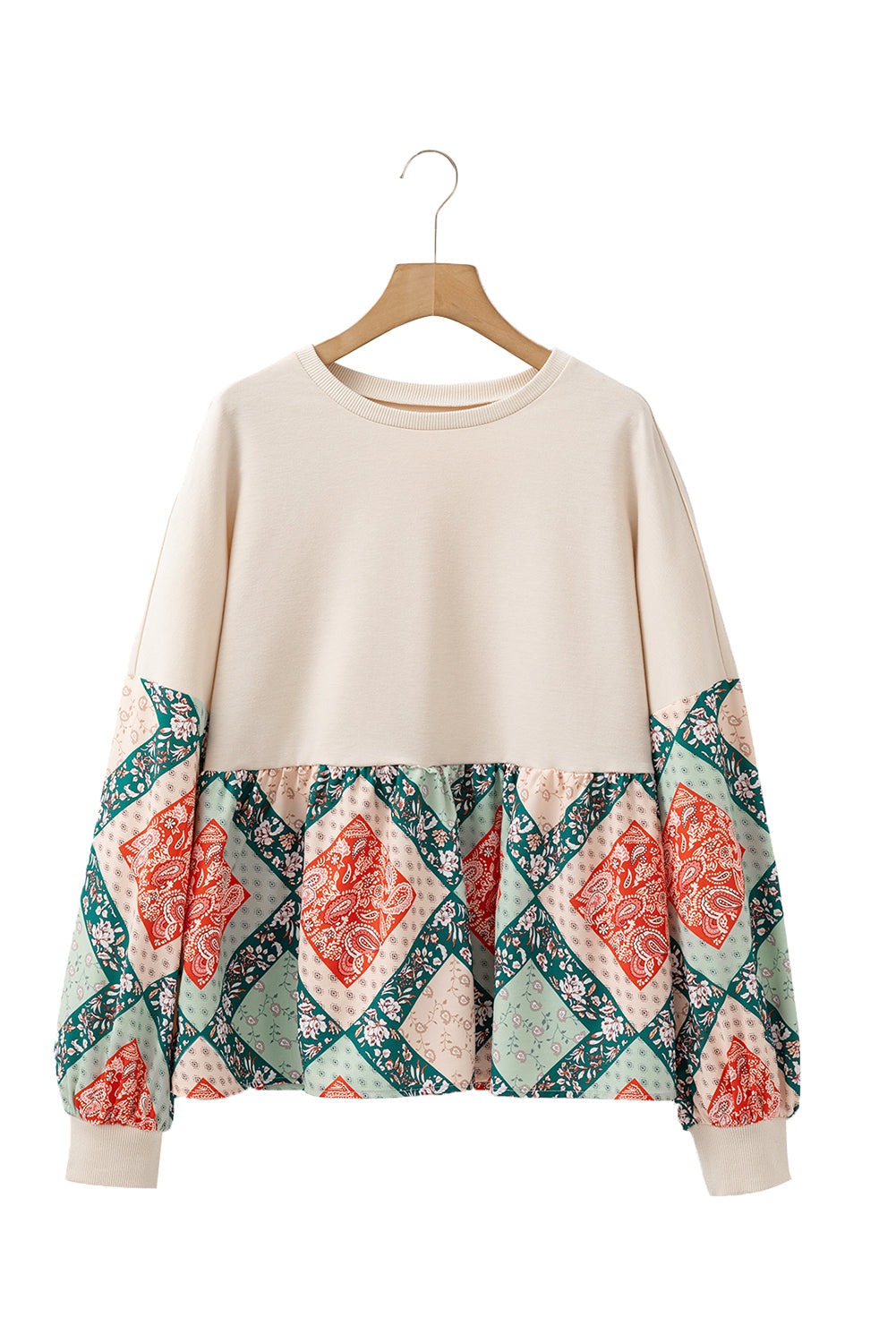 Cream Geometric Peplum Top