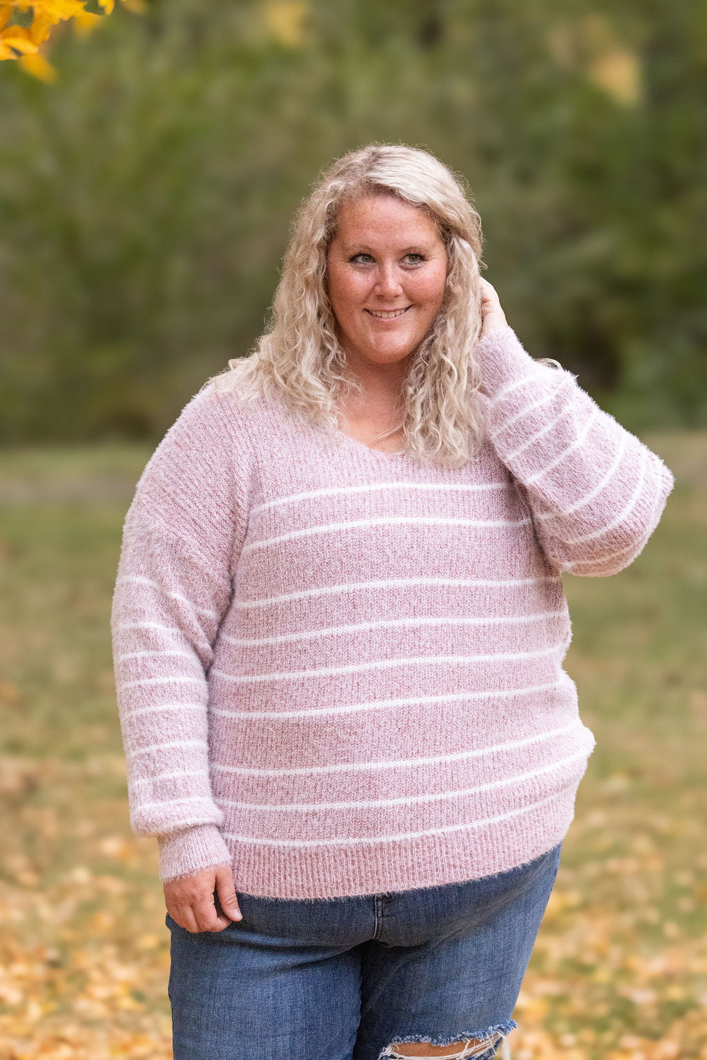 IN STOCK Cozy Striped Sweater - Mauve FINAL SALE