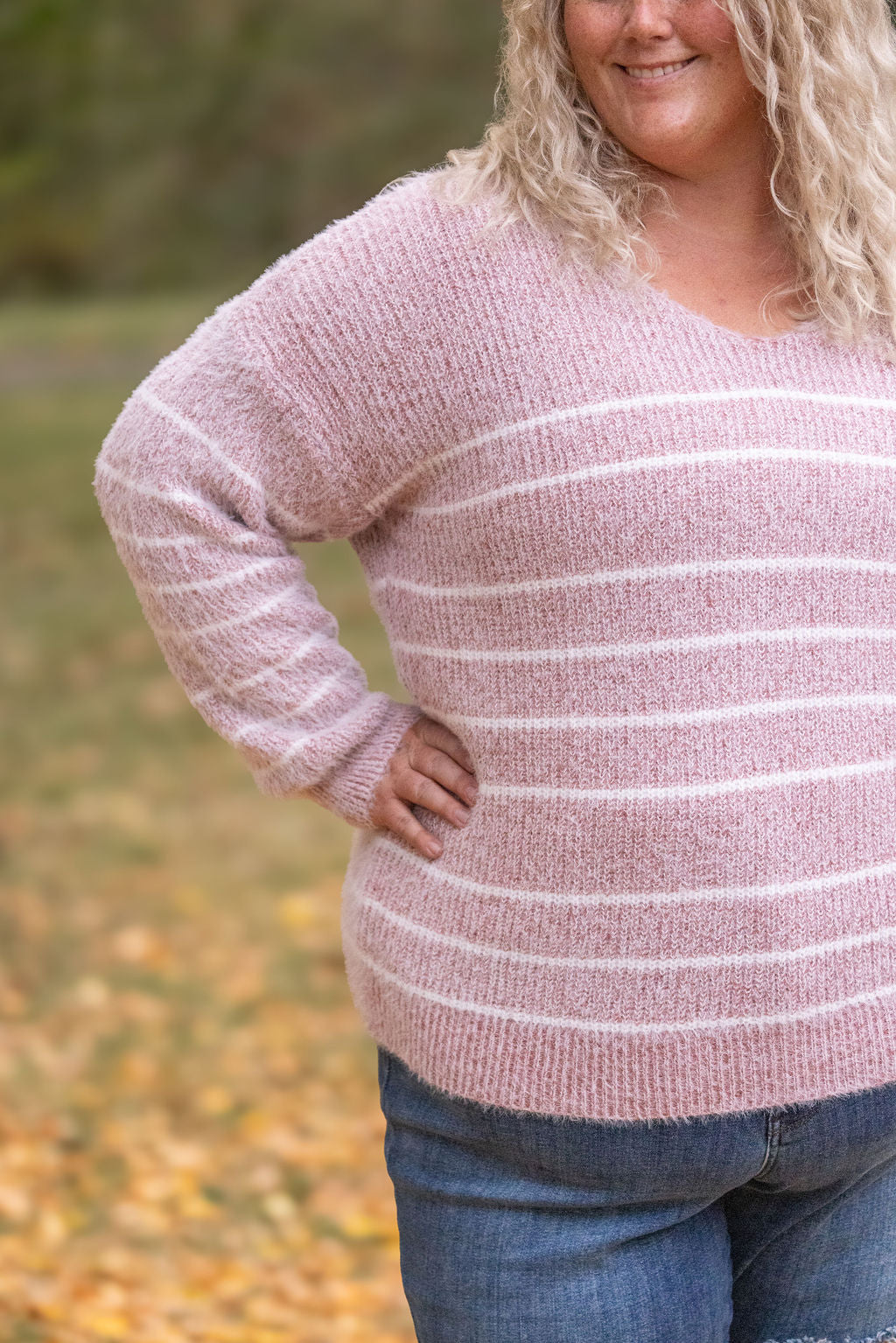 IN STOCK Cozy Striped Sweater - Mauve FINAL SALE