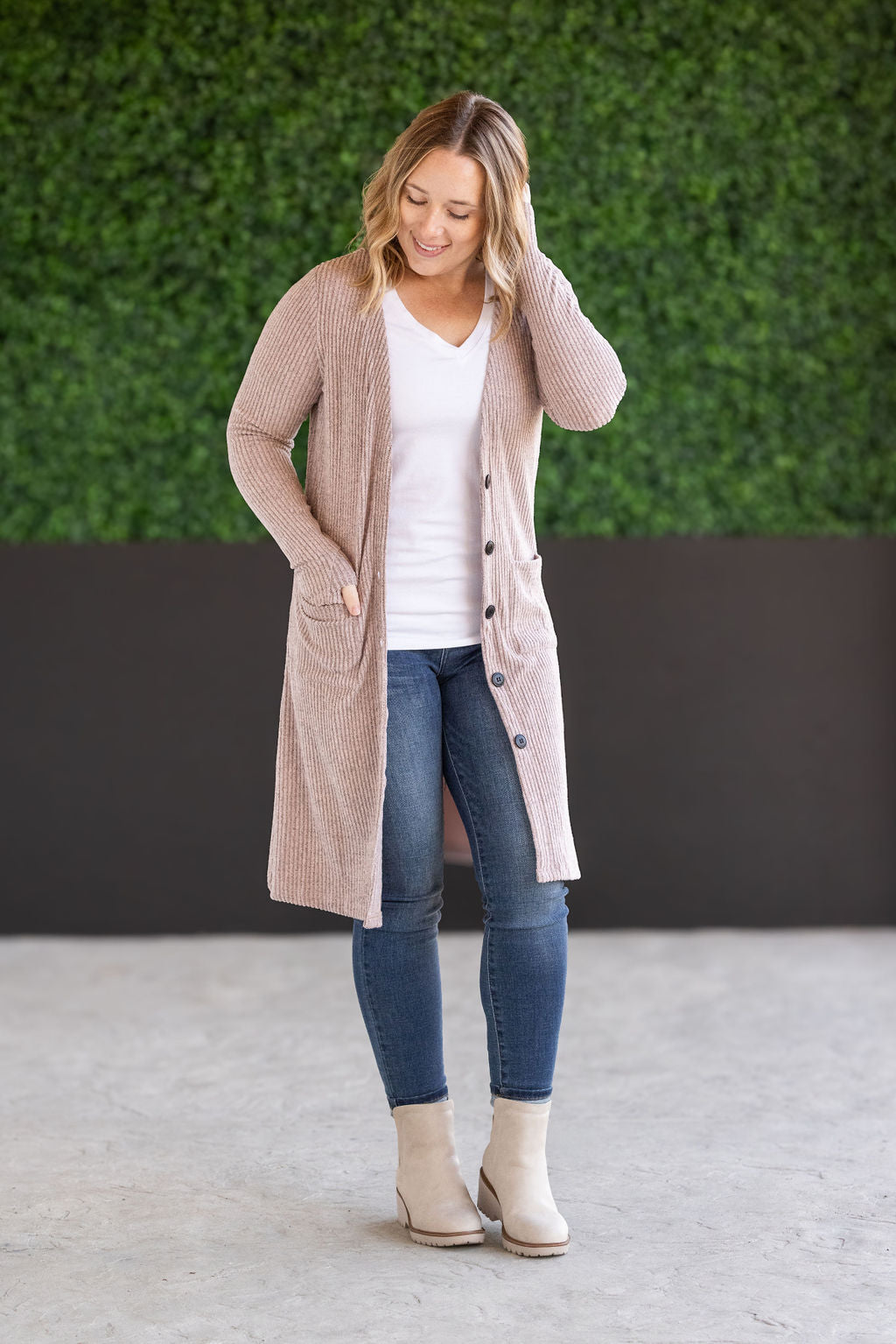 IN STOCK Colbie Ribbed Cardigan - Neutral Pink