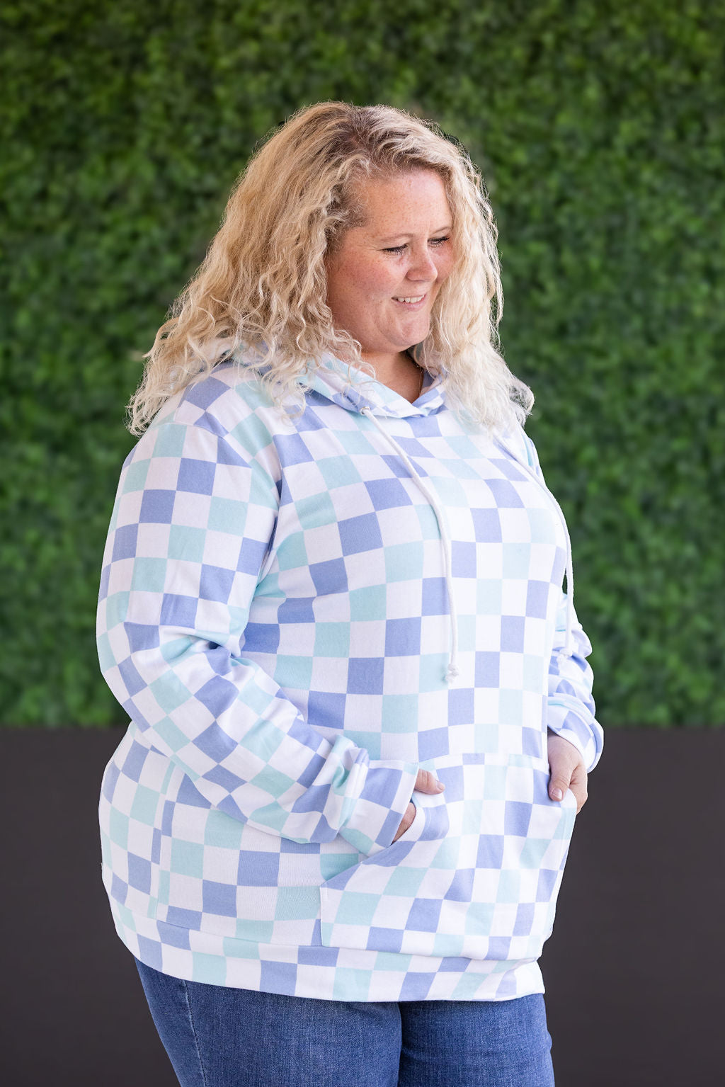 IN STOCK Hailey Pullover Hoodie - Blue and Mint Checker MM EXCLUSIVE