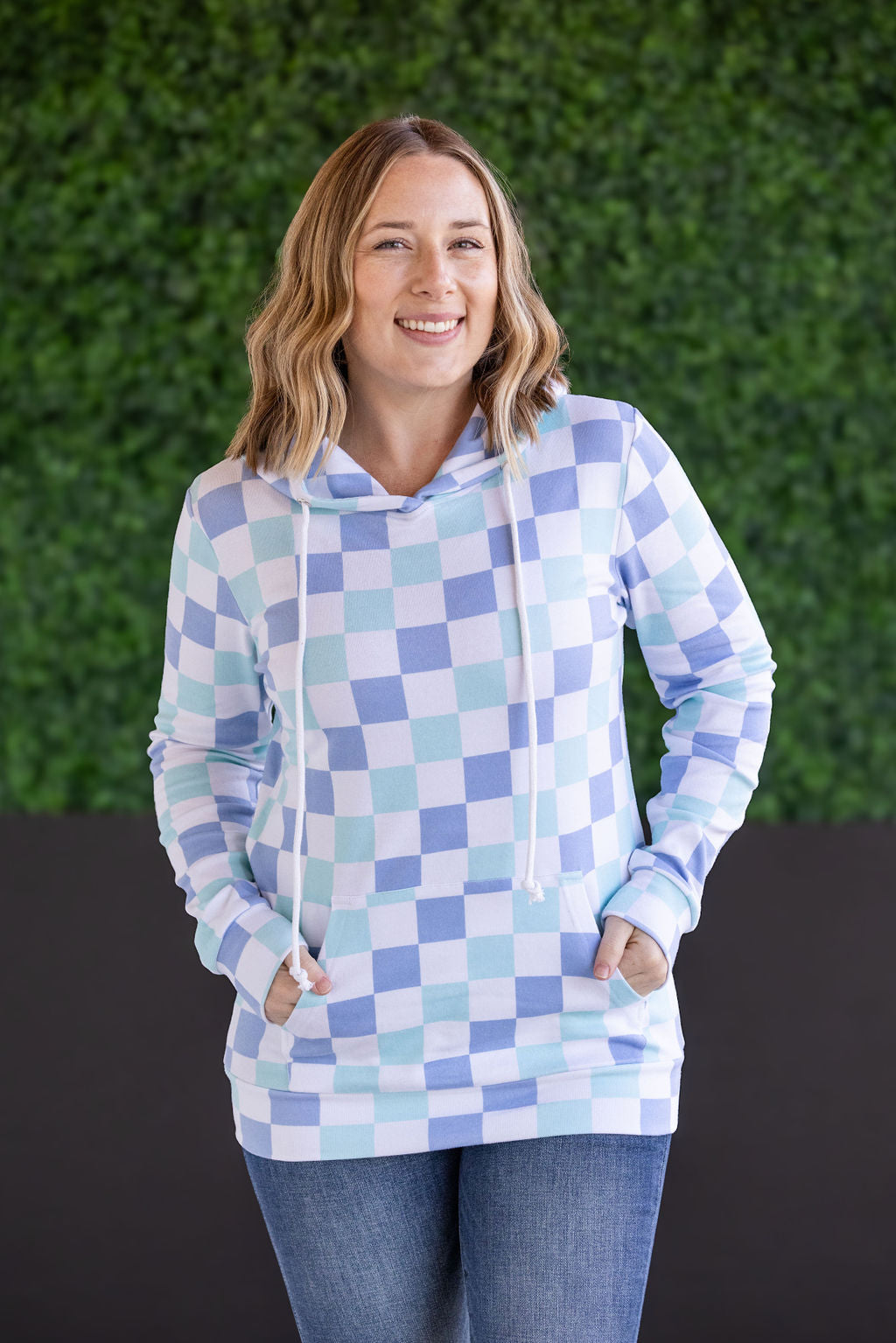 IN STOCK Hailey Pullover Hoodie - Blue and Mint Checker MM EXCLUSIVE