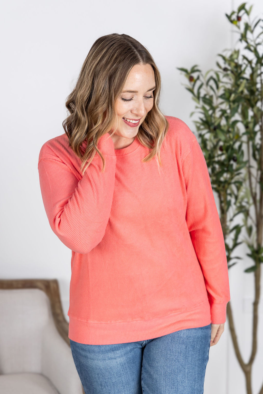 IN STOCK Corrine Ribbed Pullover Top - Coral