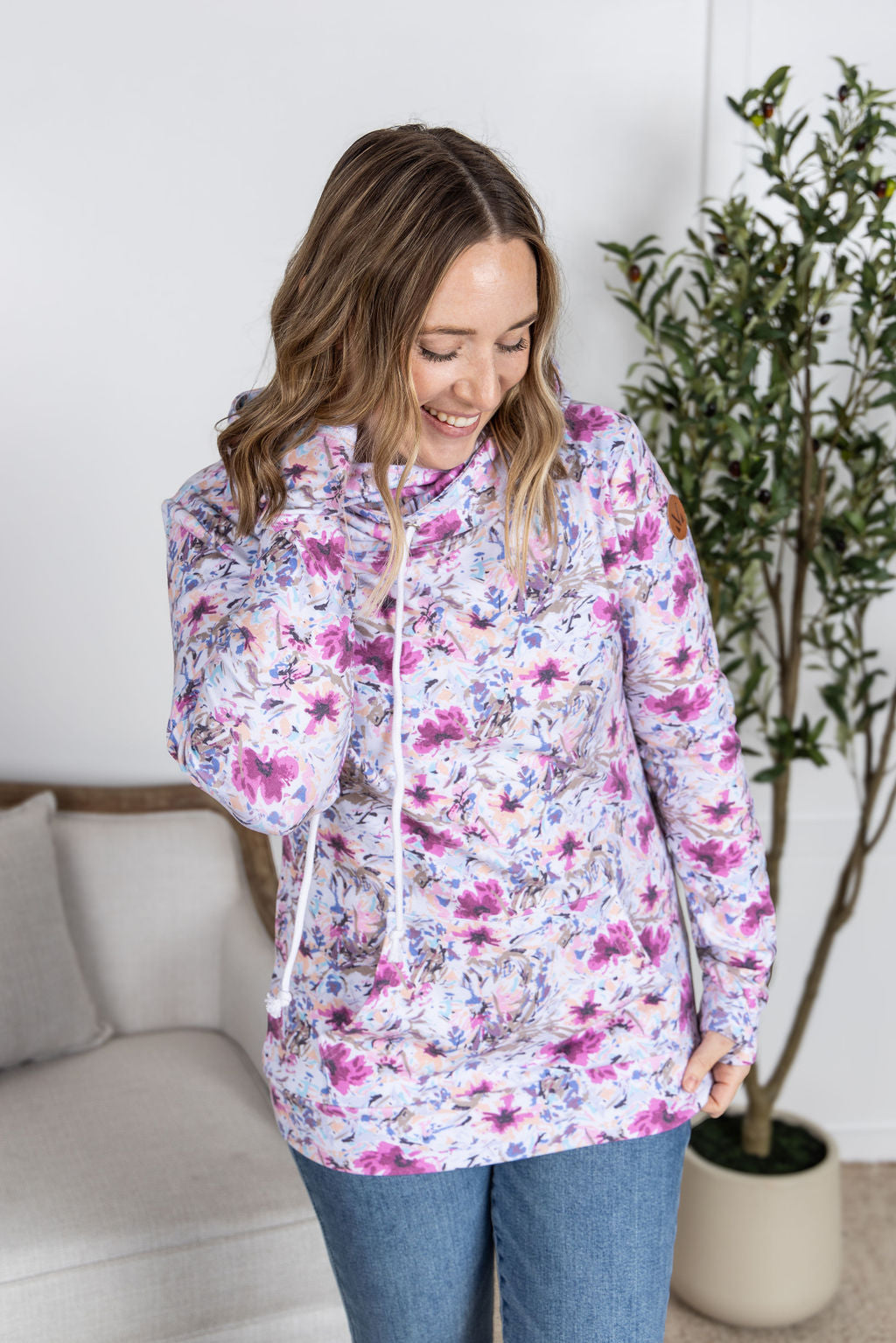 IN STOCK Ashley Hoodie - Pink and Periwinkle Abstract Floral