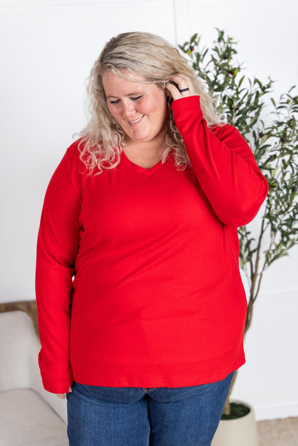 IN STOCK Leah Long Sleeve Top - Red FINAL SALE