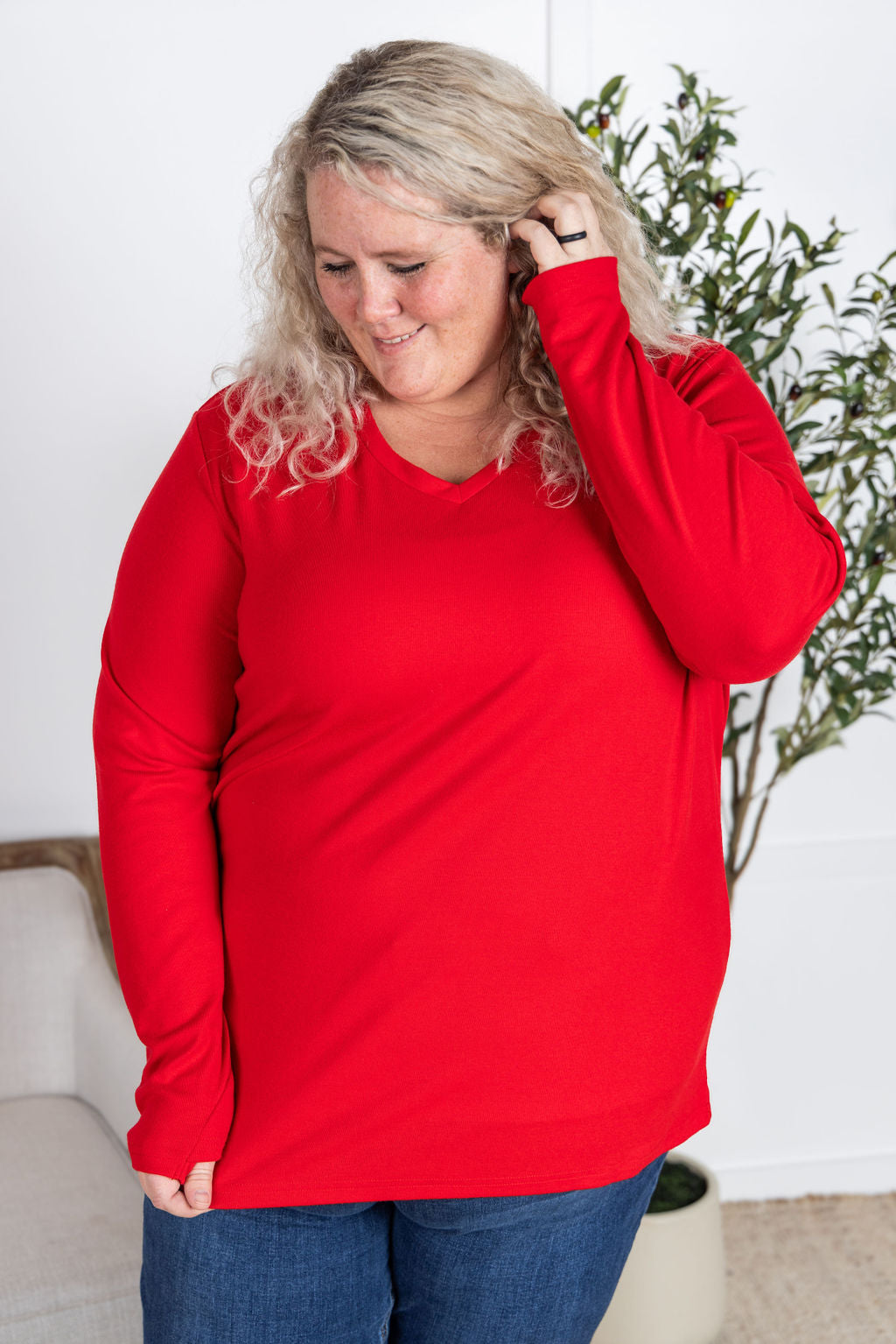 IN STOCK Leah Long Sleeve Top - Red FINAL SALE