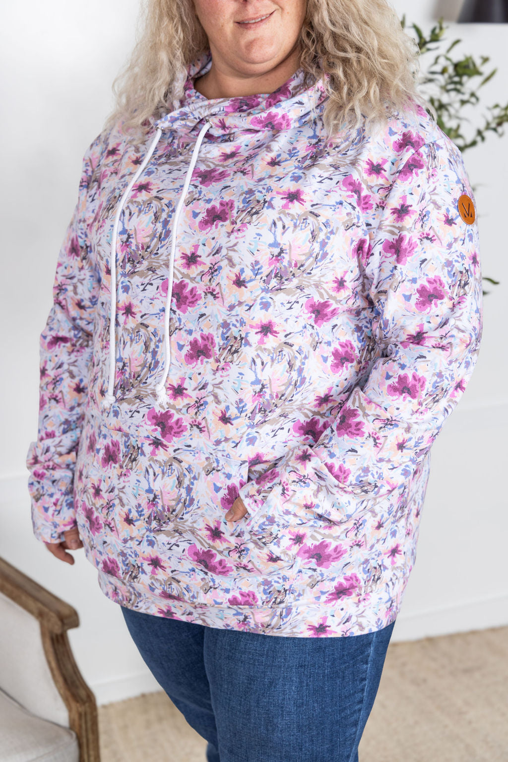 IN STOCK Ashley Hoodie - Pink and Periwinkle Abstract Floral