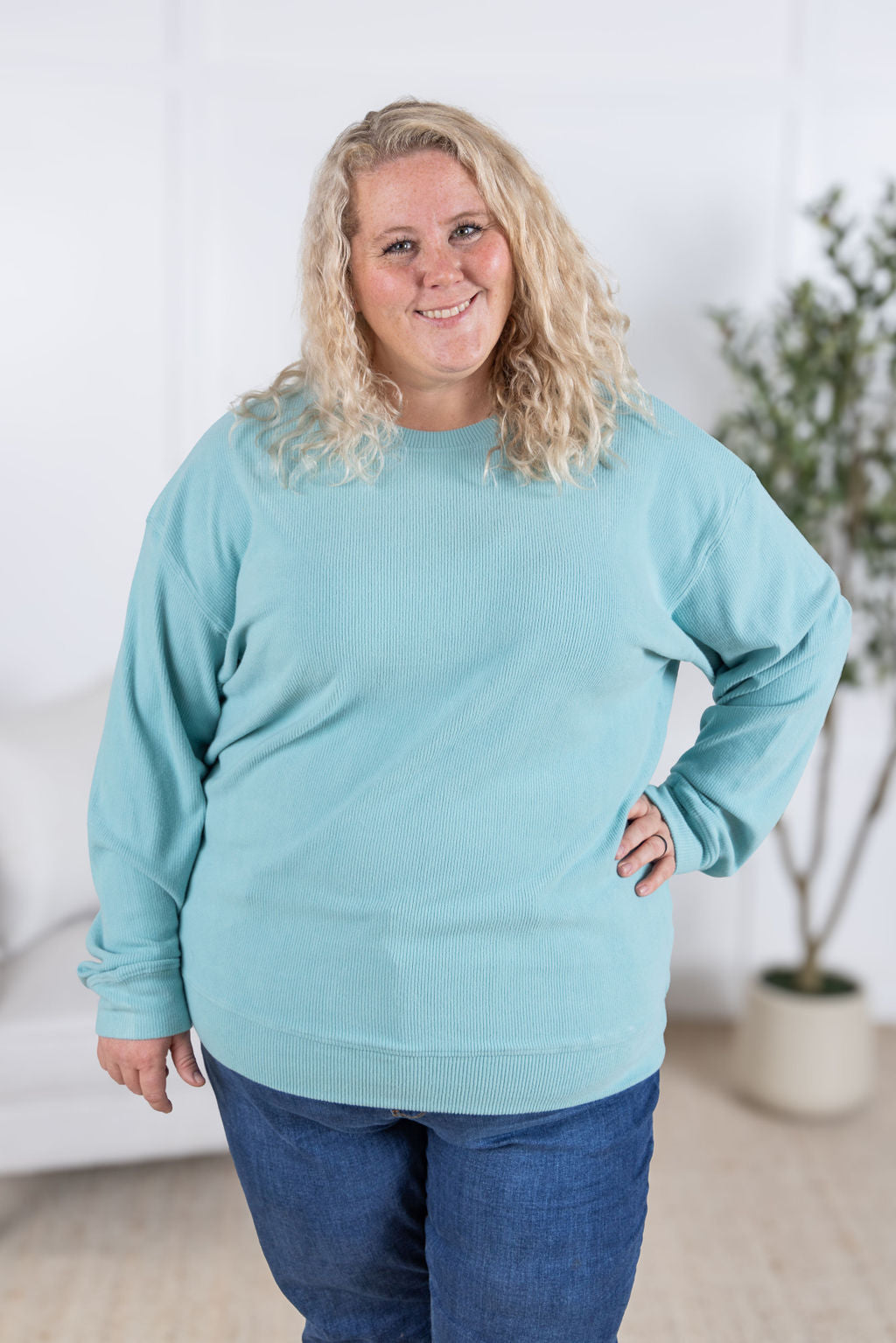 IN STOCK Corrine Ribbed Pullover Top - Dusty Blue