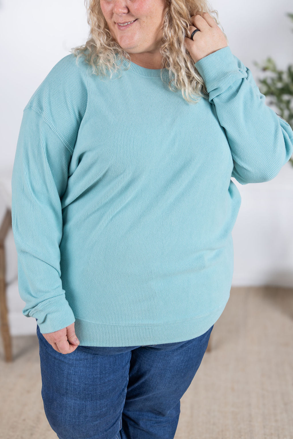 IN STOCK Corrine Ribbed Pullover Top - Dusty Blue