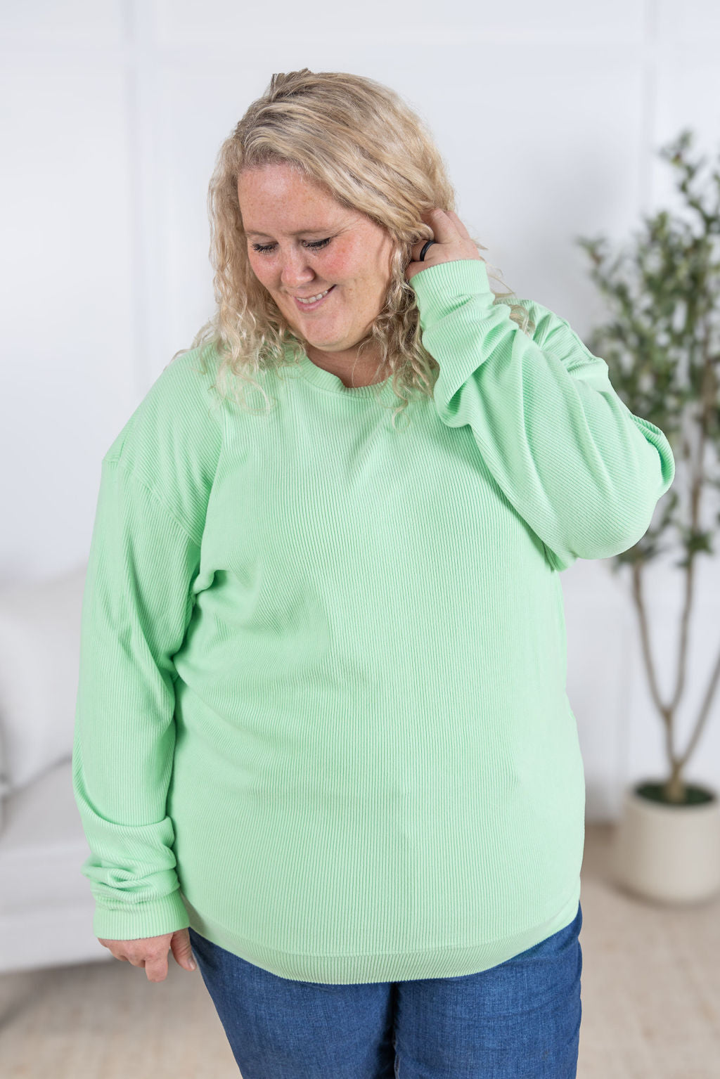 IN STOCK Corrine Ribbed Pullover Top - Lime