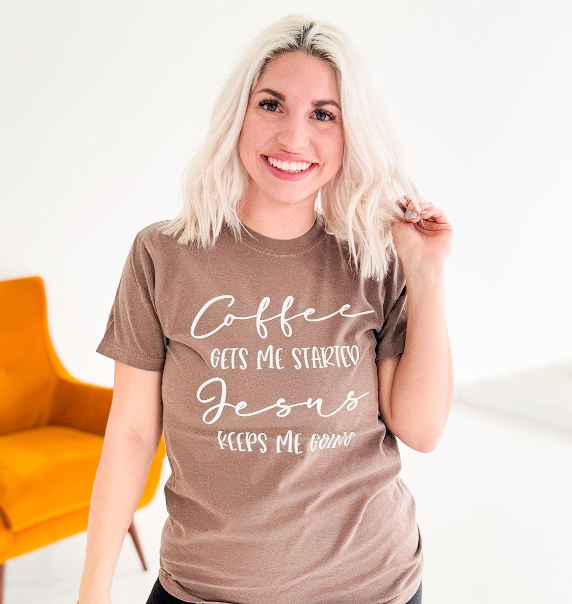 Coffee Gets Me Started, Jesus Keeps Me Going Graphic Tee