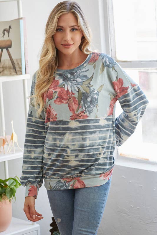 Stripe and Flower Sweatshirt