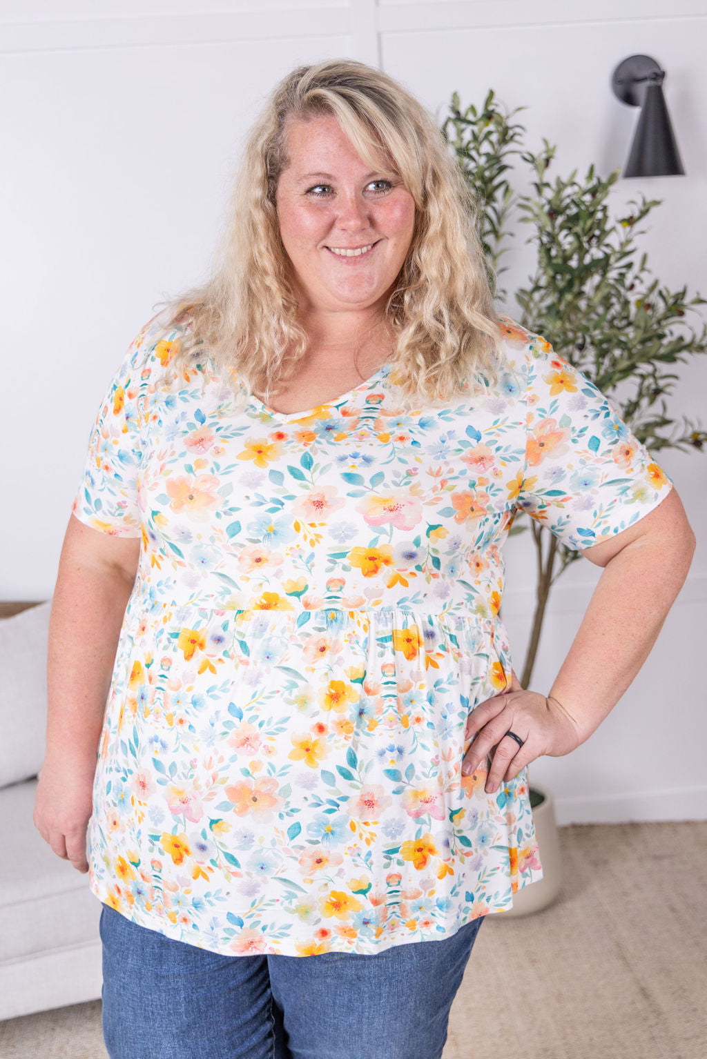 IN STOCK Sarah Ruffle Short Sleeve - Watercolor Floral