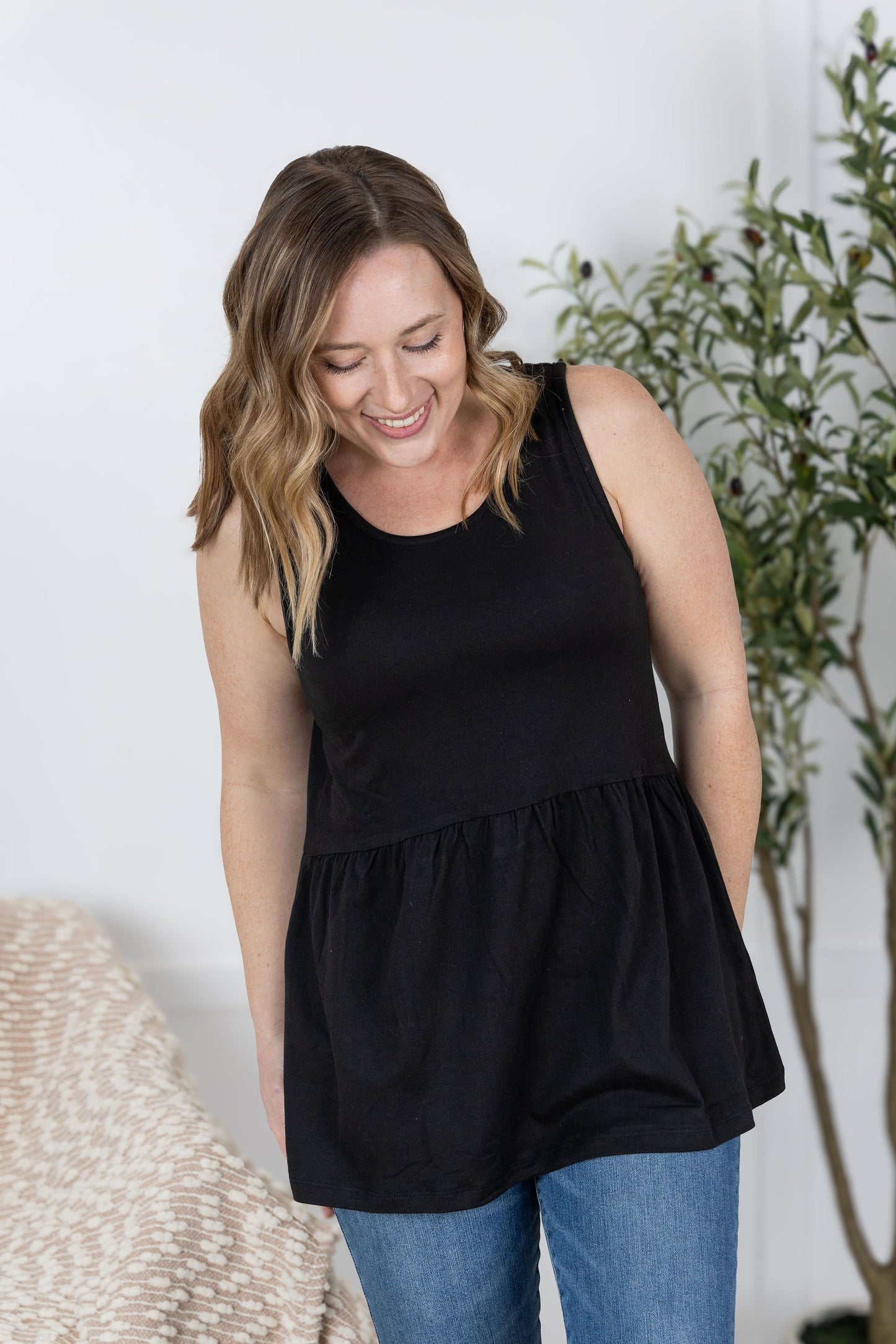 IN STOCK Renee Ruffle Tank - Black