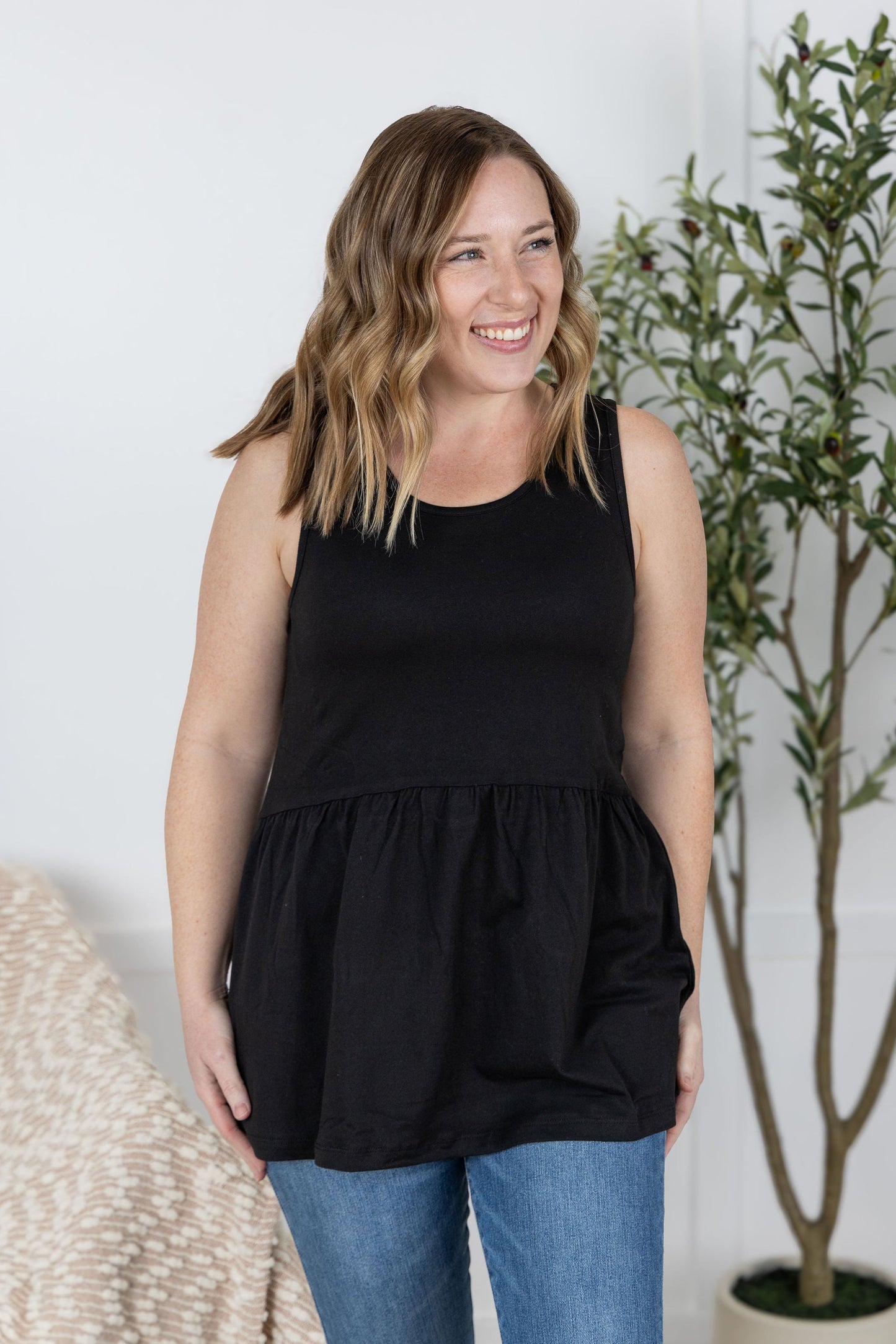 IN STOCK Renee Ruffle Tank - Black