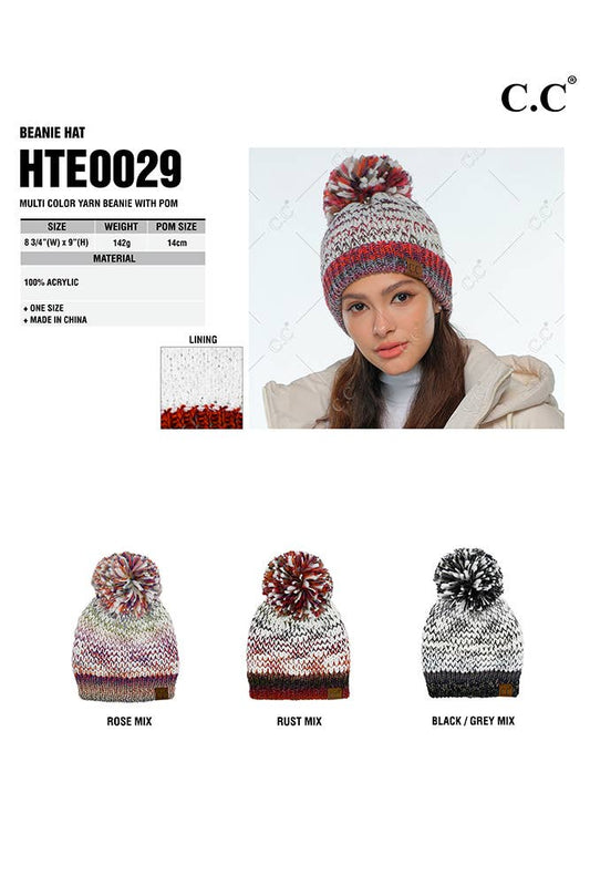 C.C Multi Color Yarn Pom Beanie