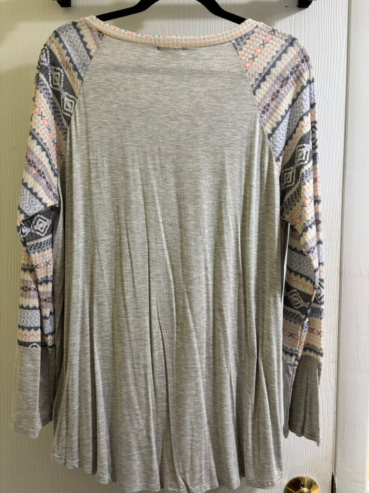Lovely Melody Soft Aztec Patch Sleeve Top 2X