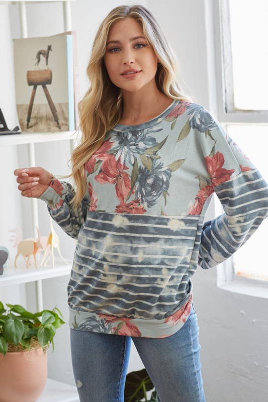 Stripe and Flower Sweatshirt