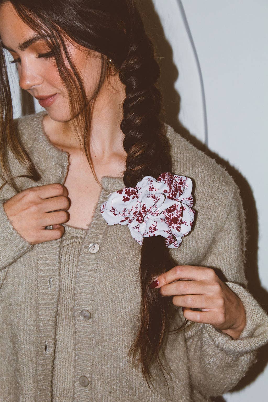 Maroon Floral Jumbo Scrunchie