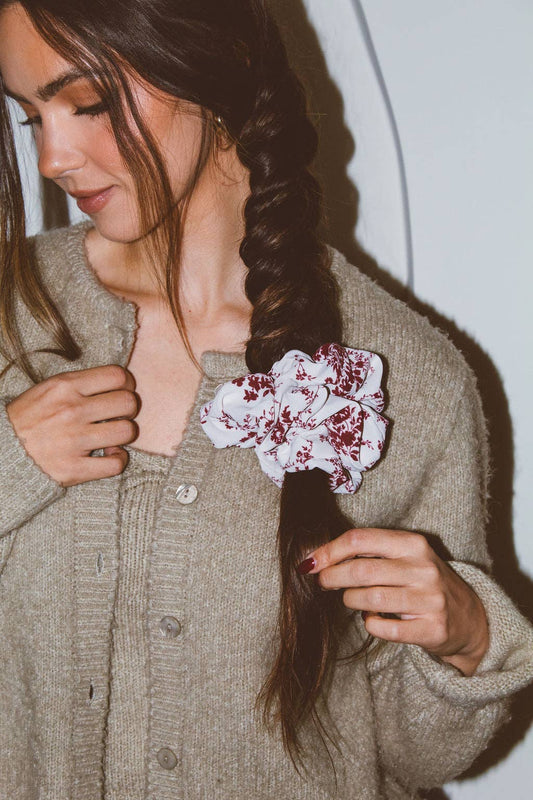 Maroon Floral Jumbo Scrunchie