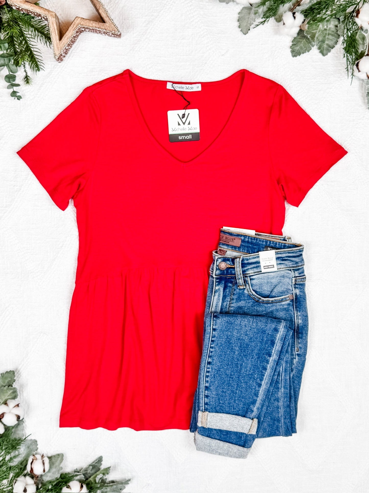 IN STOCK Sarah Ruffle Short Sleeve - Red