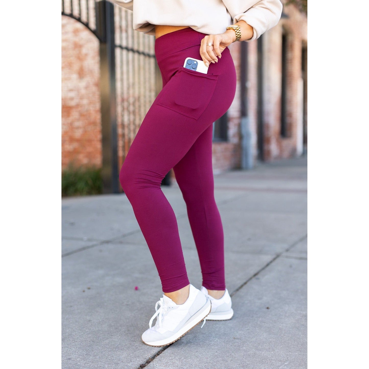 *Ready to Ship | The Maria - Maroon Full Length Leggings with Pocket  - Luxe Leggings by Julia Rose®