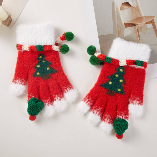Christmas Theme Tree Winter Snowy Gloves