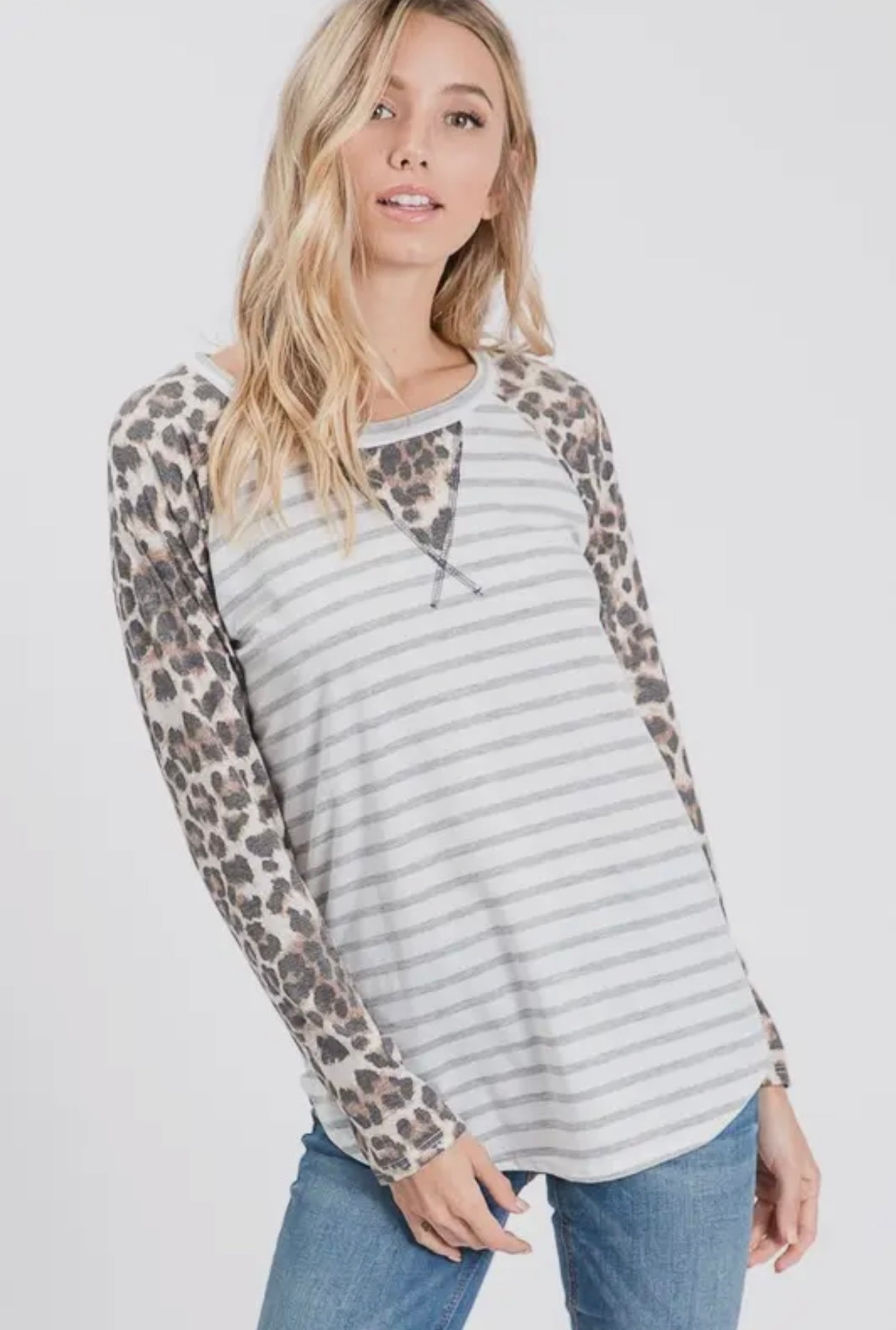 Lovely Melody Striped & Leopard Raglan Top Size 2X