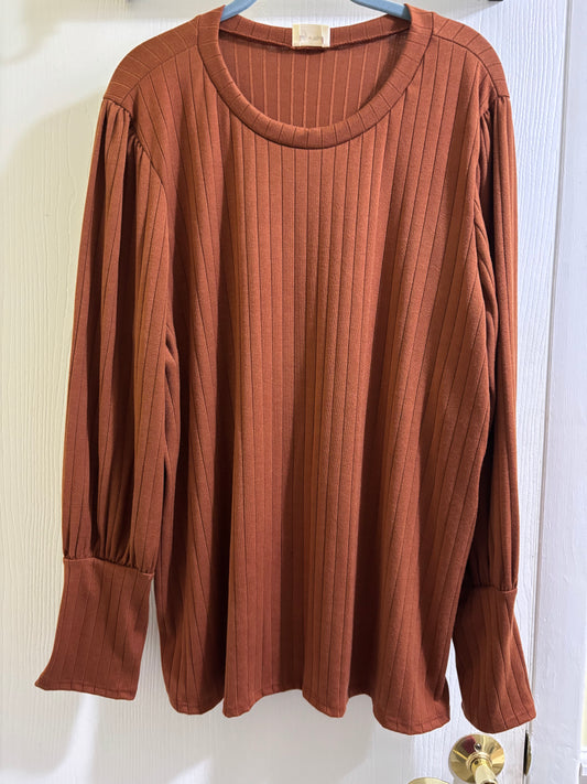 Lovely Melody Ribbed Balloon Sleeve Top 3X