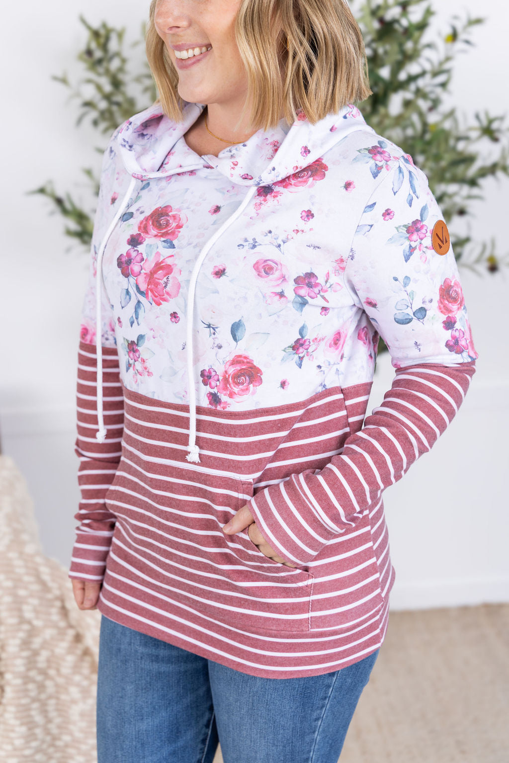 IN STOCK Hailey Pullover Hoodie - Pink Bloom and Stripes FINAL SALE