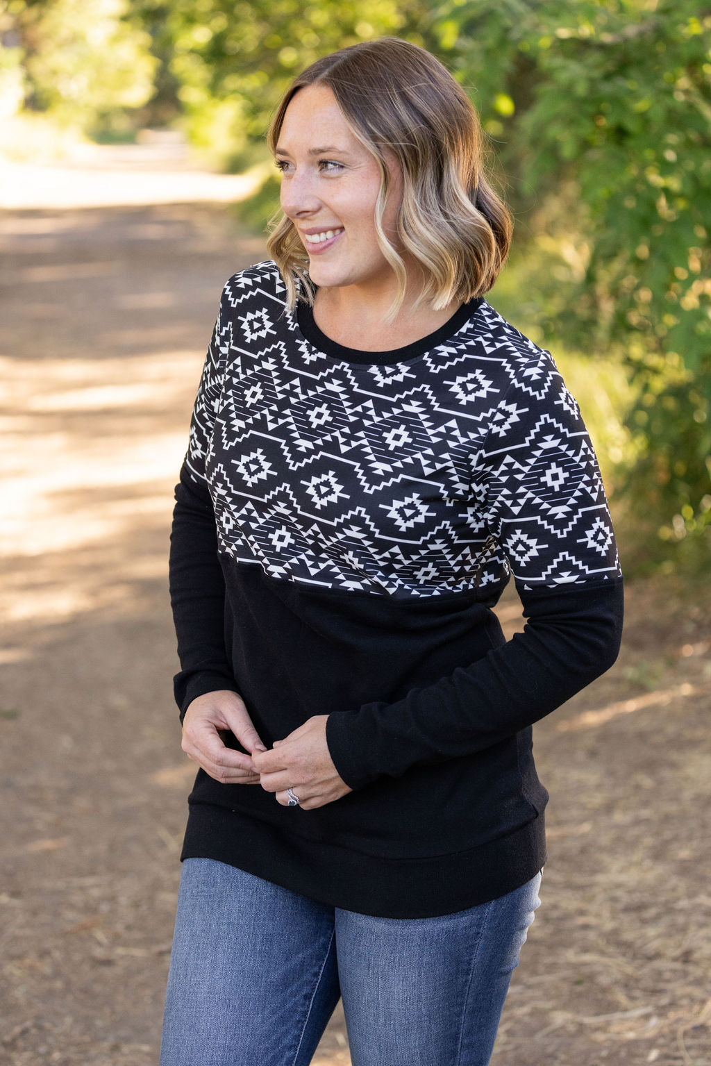 IN STOCK Natalie Pullover - Black Geometric FINAL SALE