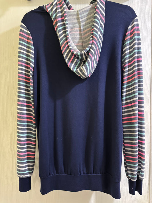 Lovely Melody Striped Sleeve Hoodie Size S