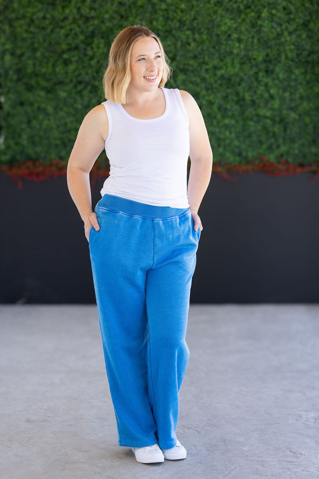 IN STOCK Wide Leg Vintage Wash Bottoms - Winter Blue