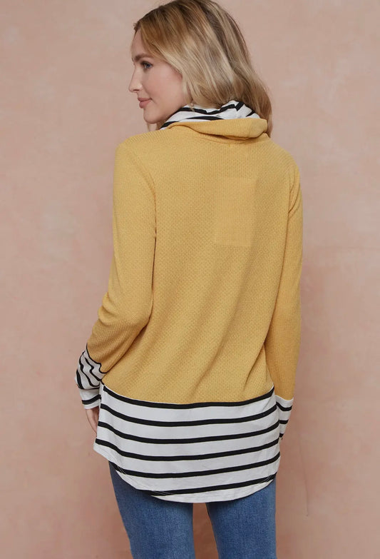 Lovely Melody Striped Bottom Layer Cowl Neck Top Size 2X