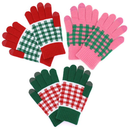 Christmas Theme Plaid Pattern Smart Winter Gloves