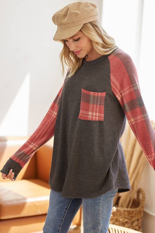 Valerie Plaid Raglan Top