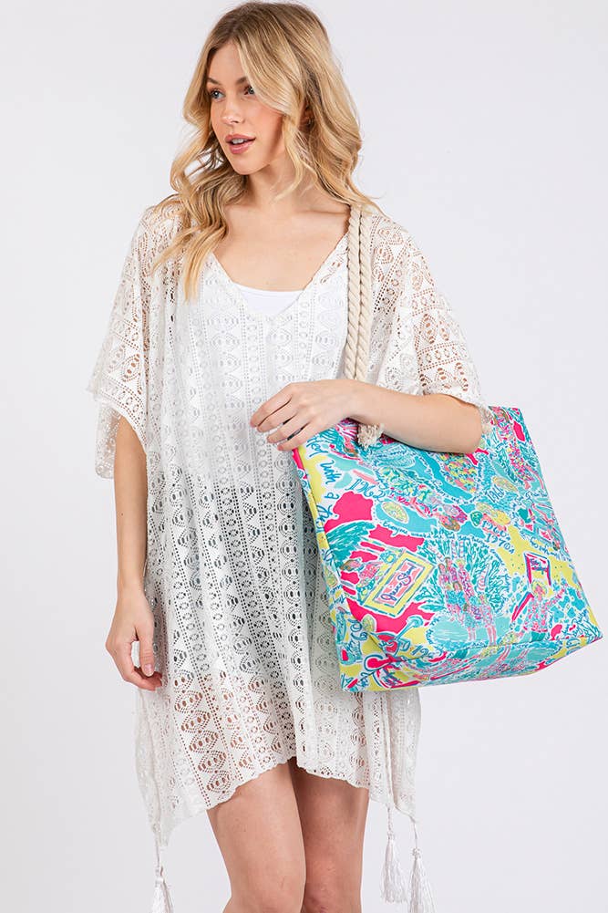 Stylish Illustration Print Summer Tote Bag