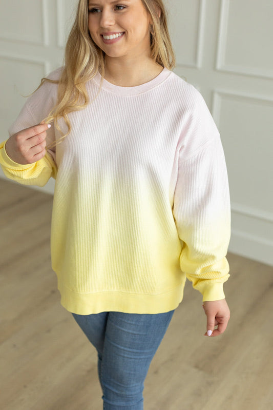 OMBRE COZY CORD SWEATSHIRT - LILAC/PALE BANANA