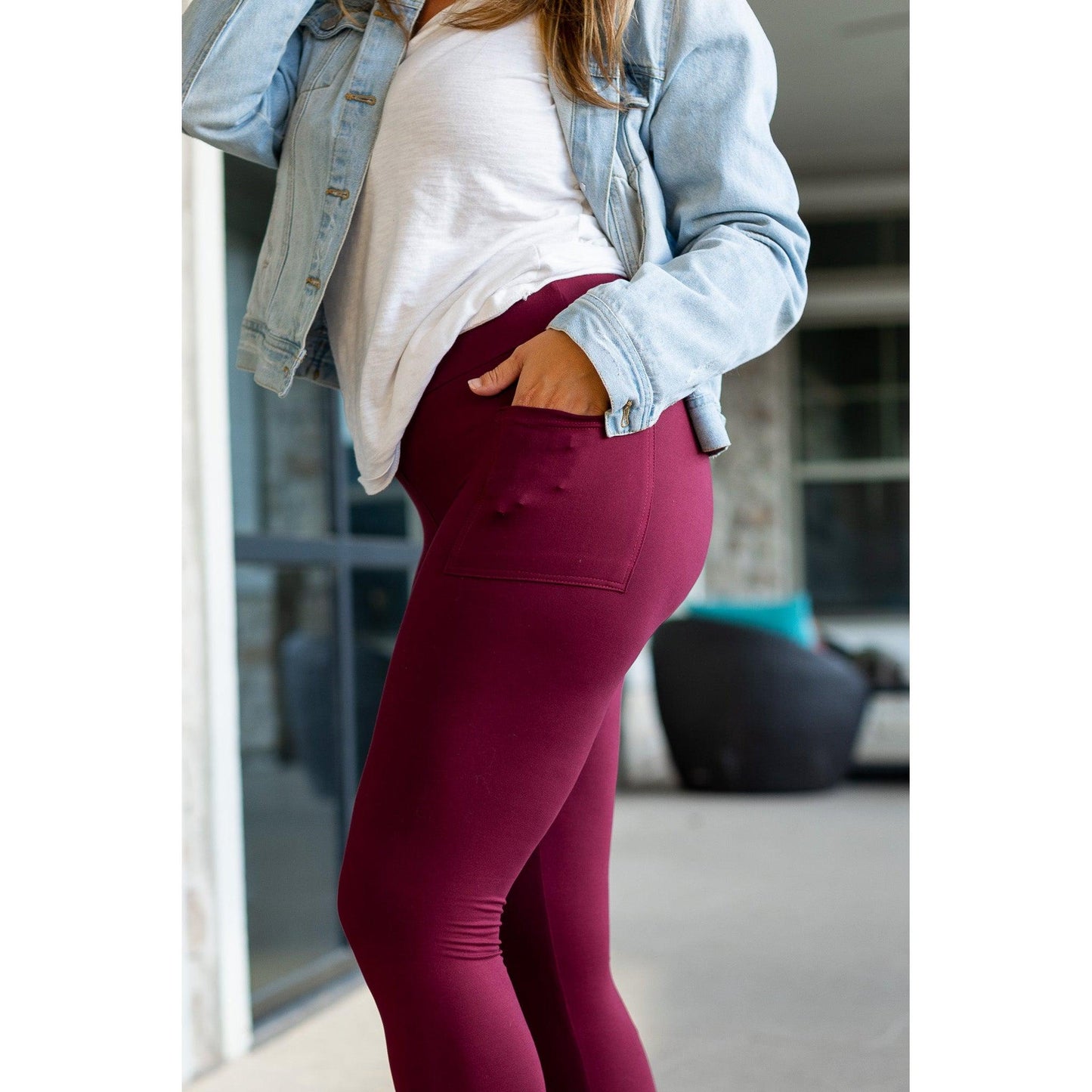 *Ready to Ship | The Maria - Maroon Full Length Leggings with Pocket  - Luxe Leggings by Julia Rose®