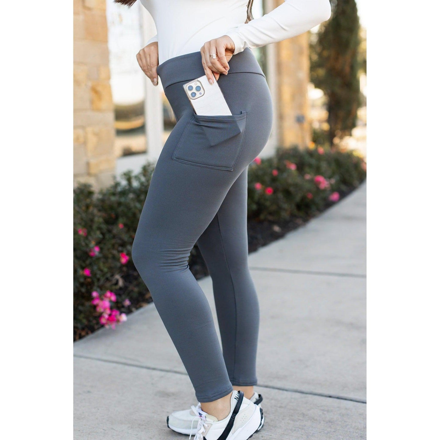 Ready to Ship | The Ciera - Charcoal FLEECE Full Length Leggings with Pockets  - Luxe Leggings by Julia Rose®