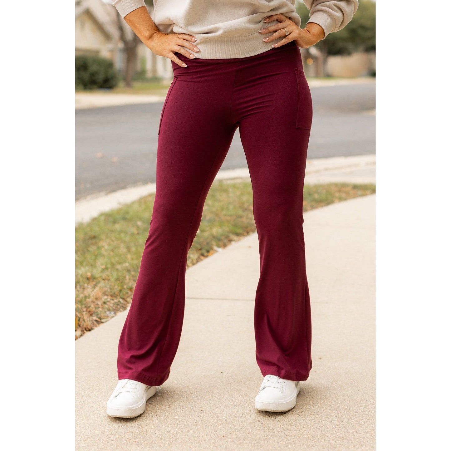 Ready to Ship  | The Maeve - 30"  MAROON Bootcut Leggings with Pockets - Round 2