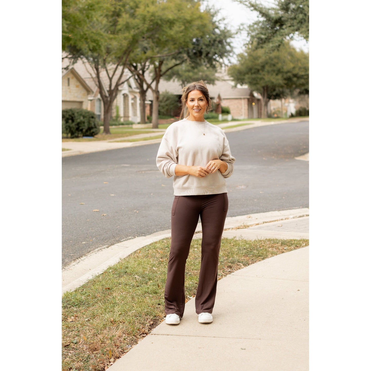 Ready to Ship | The Rhea - 30"  BROWN Bootcut Leggings with Pockets Round 2