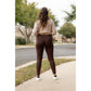 High waist brown crossover leggings for women. Buttery soft brown leggings with flattering waistband
