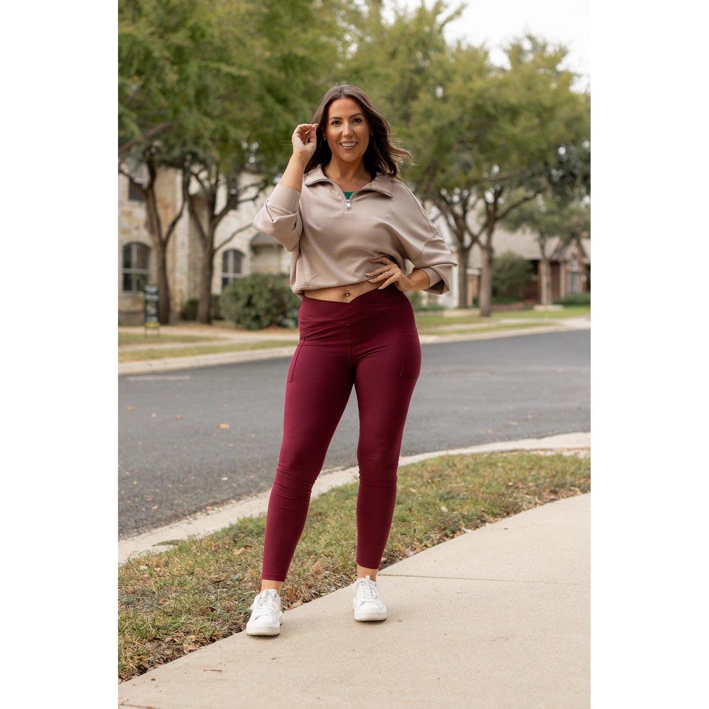 *Ready to Ship | The Molly - MAROON Crossover Full Length Leggings with Pockets  - Luxe Leggings by Julia Rose®