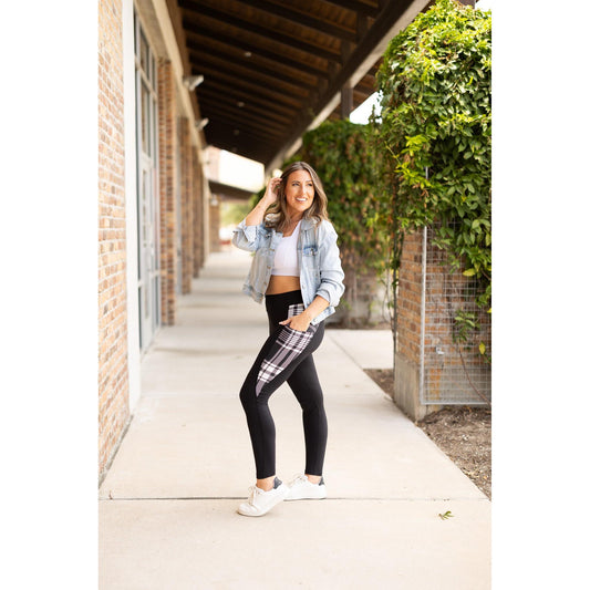 Ready to Ship | The Gabby - Black And White Plaid Panel Leggings