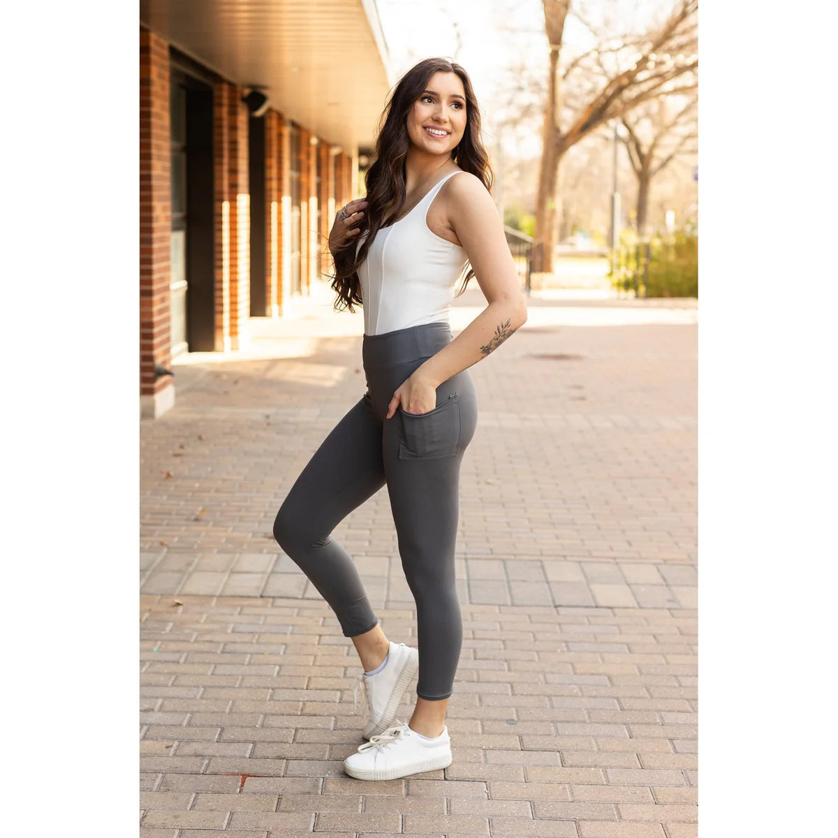 The Amy - 7/8 Ankle CHARCOAL Length Leggings with Pockets