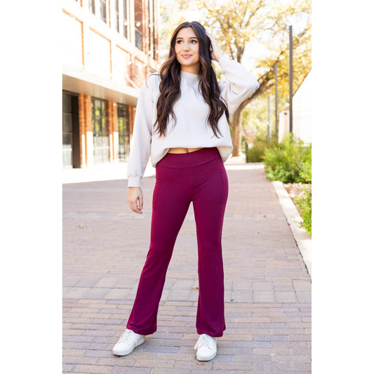 Ready to Ship  | The Maeve - 30"  MAROON Bootcut Leggings with Pockets - Round 2