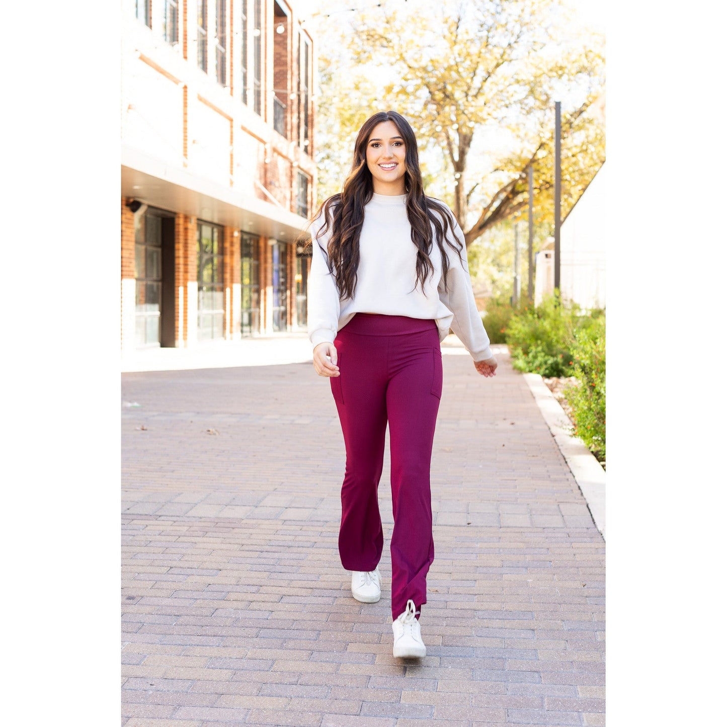 Ready to Ship  | The Maeve - 30"  MAROON Bootcut Leggings with Pockets - Round 2