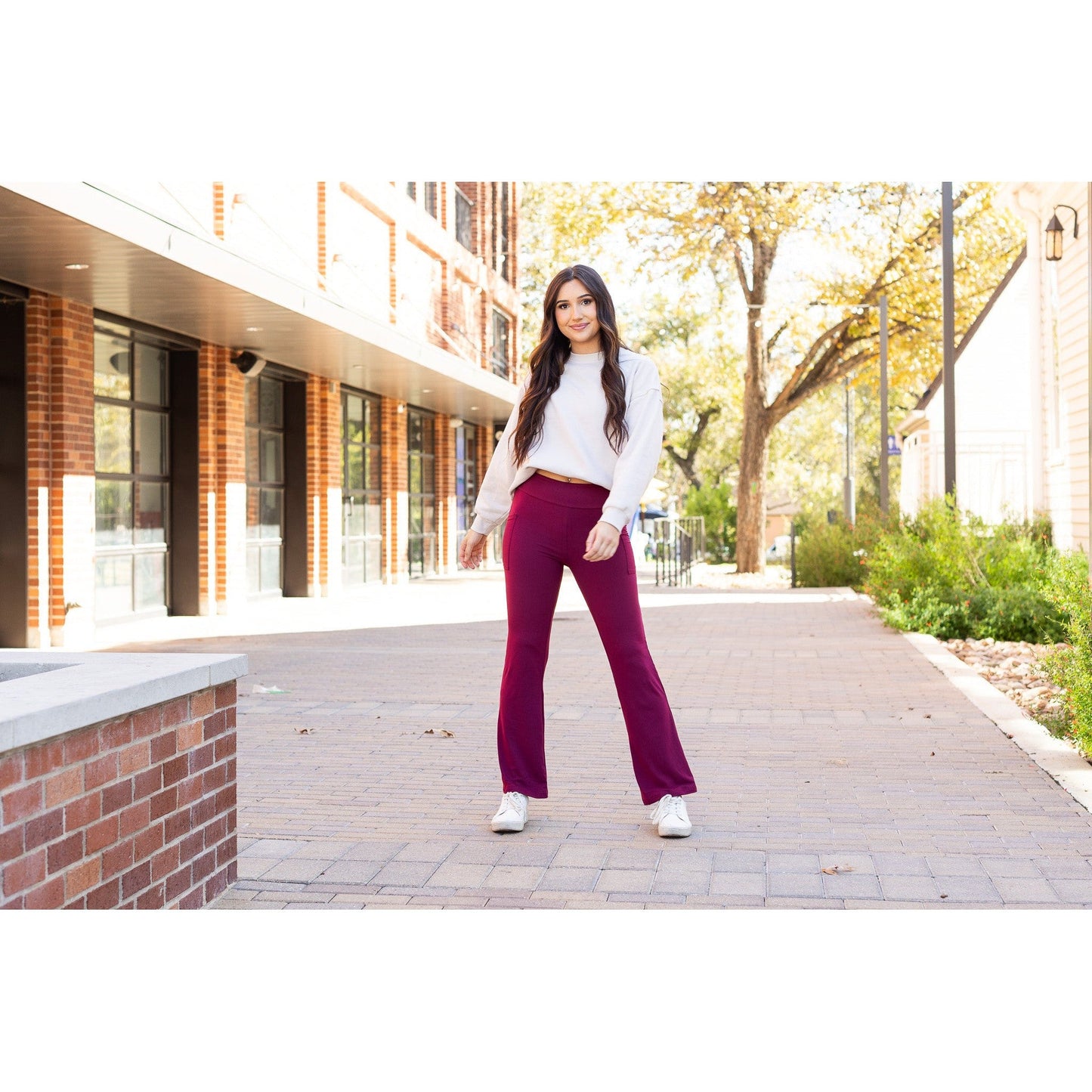 Ready to Ship  | The Maeve - 30"  MAROON Bootcut Leggings with Pockets - Round 2