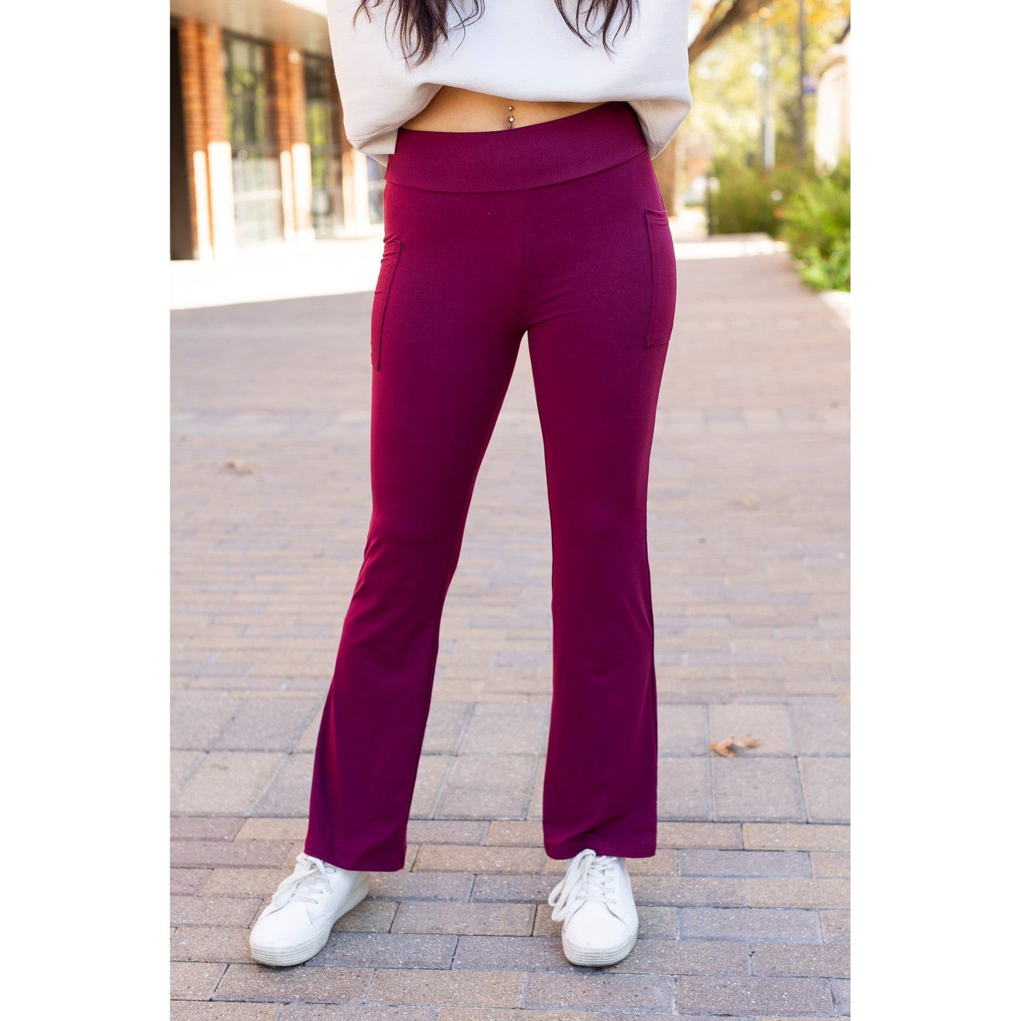 Ready to Ship  | The Maeve - 30"  MAROON Bootcut Leggings with Pockets - Round 2